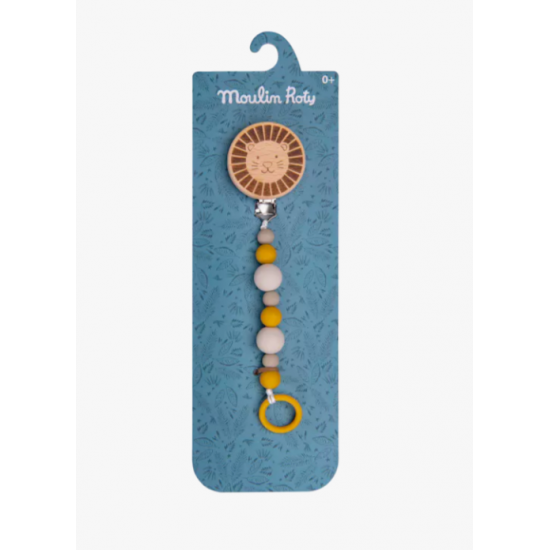 Attache-tétine lion bois et silicone - Sous mon Baobab - Moulin Roty