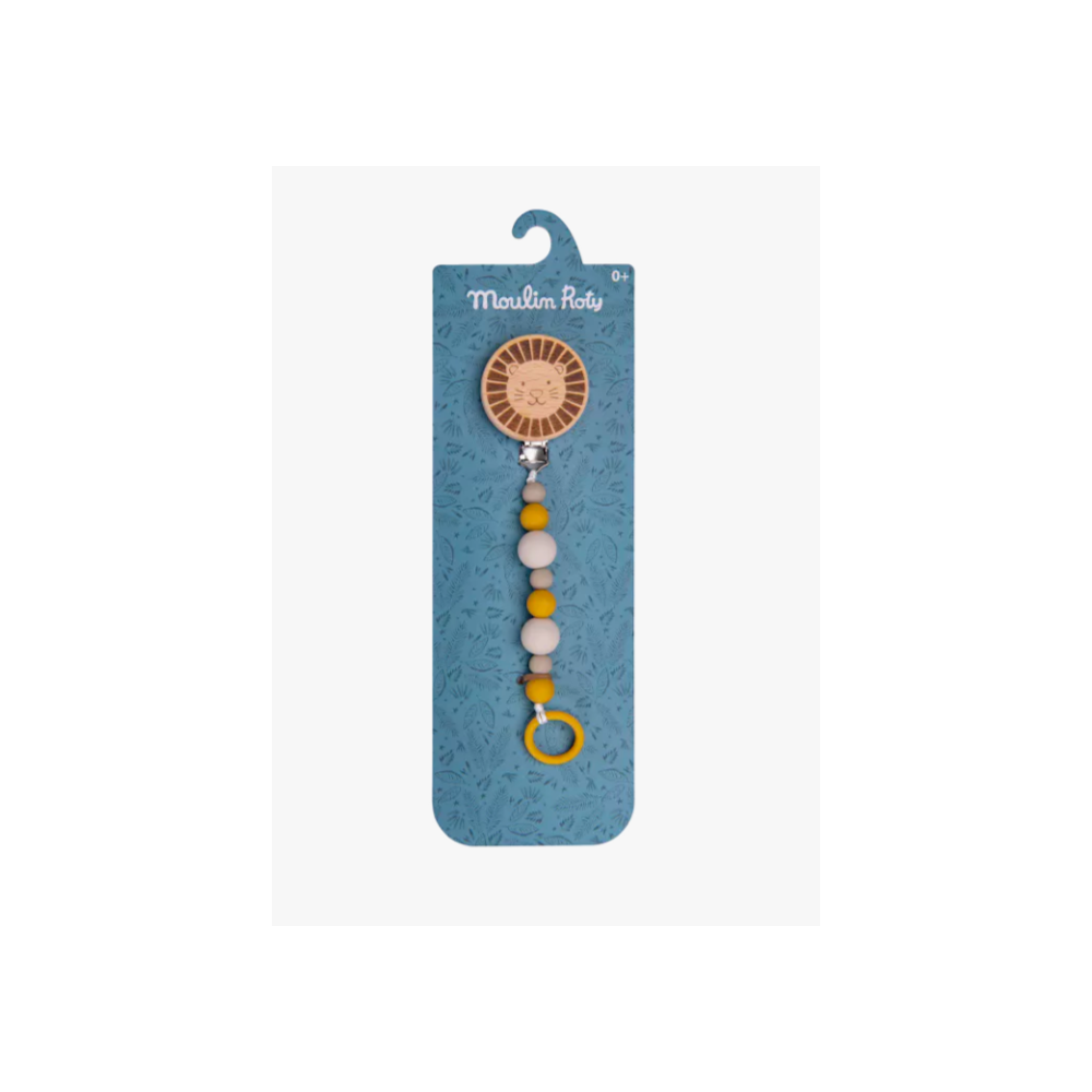 Attache-tétine lion bois et silicone - Sous mon Baobab - Moulin Roty