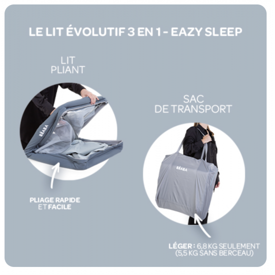 Lit parapluie 3 en 1 eazy - Mineral Grey - Beaba
