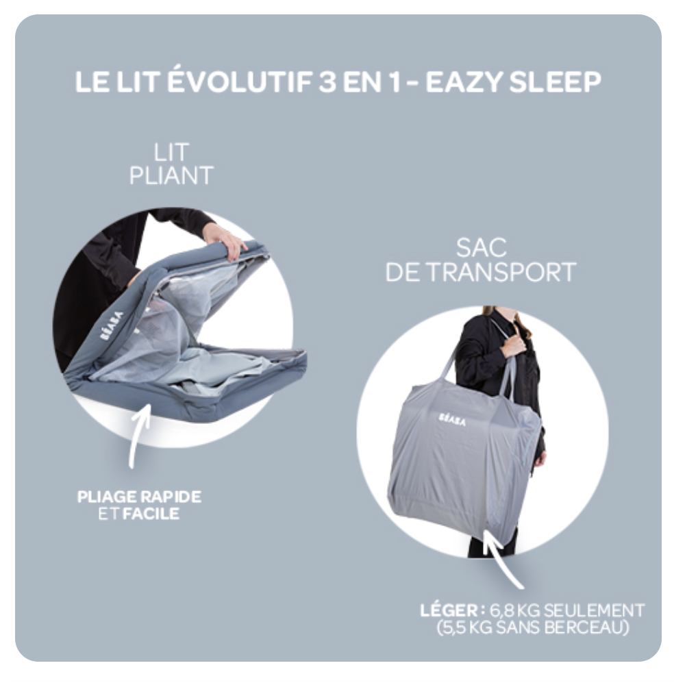 Lit parapluie 3 en 1 eazy - Mineral Grey - Beaba