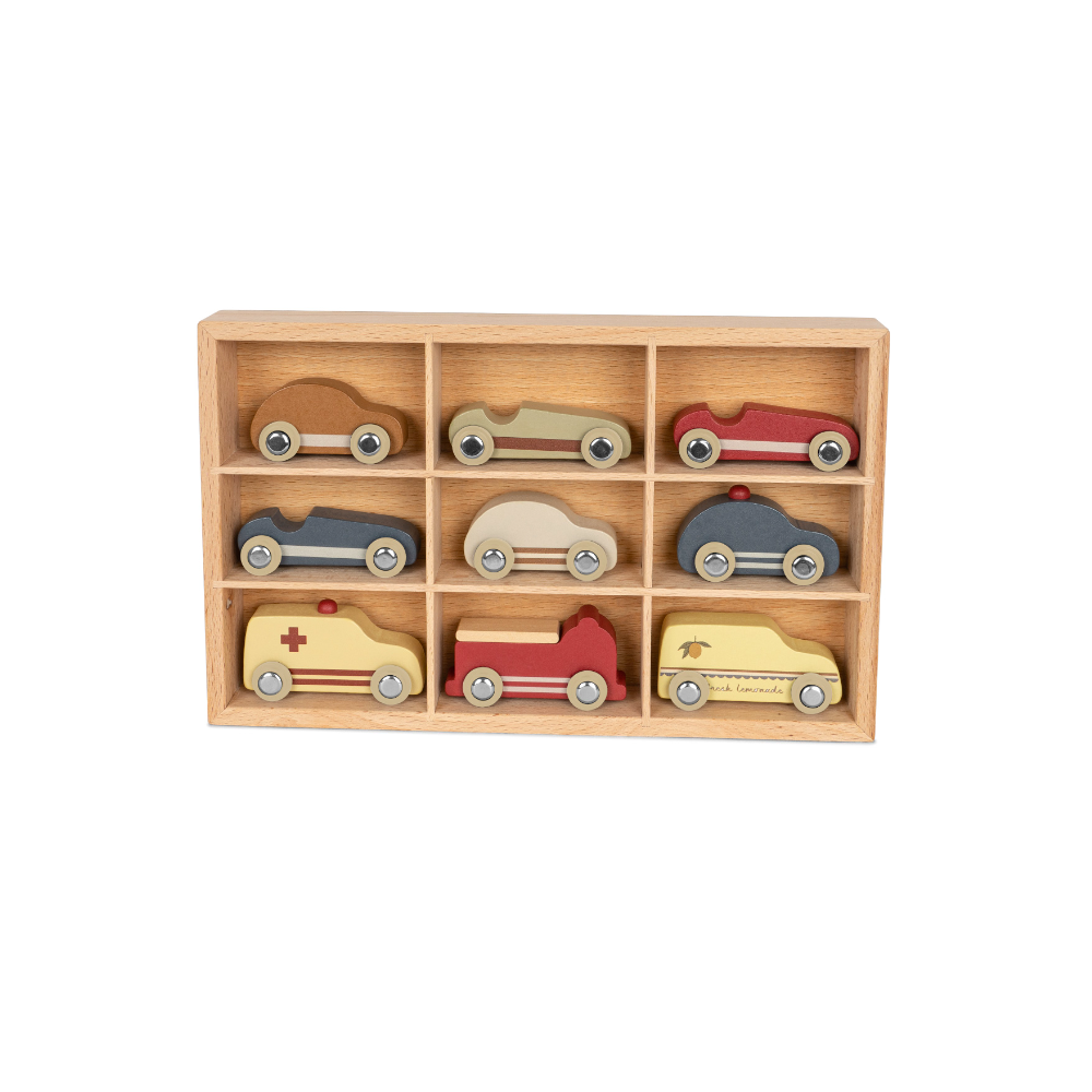 Assortiment de 9 voitures en bois - Konges Slojd