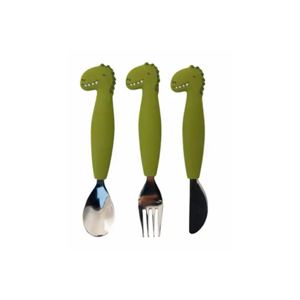 Couverts en silicone et inox 3 pièces - Mr Dino - Trixie