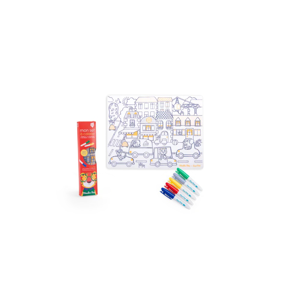 Set en silicone à colorier + 5 feutres - Les Popipop - Moulin Roty