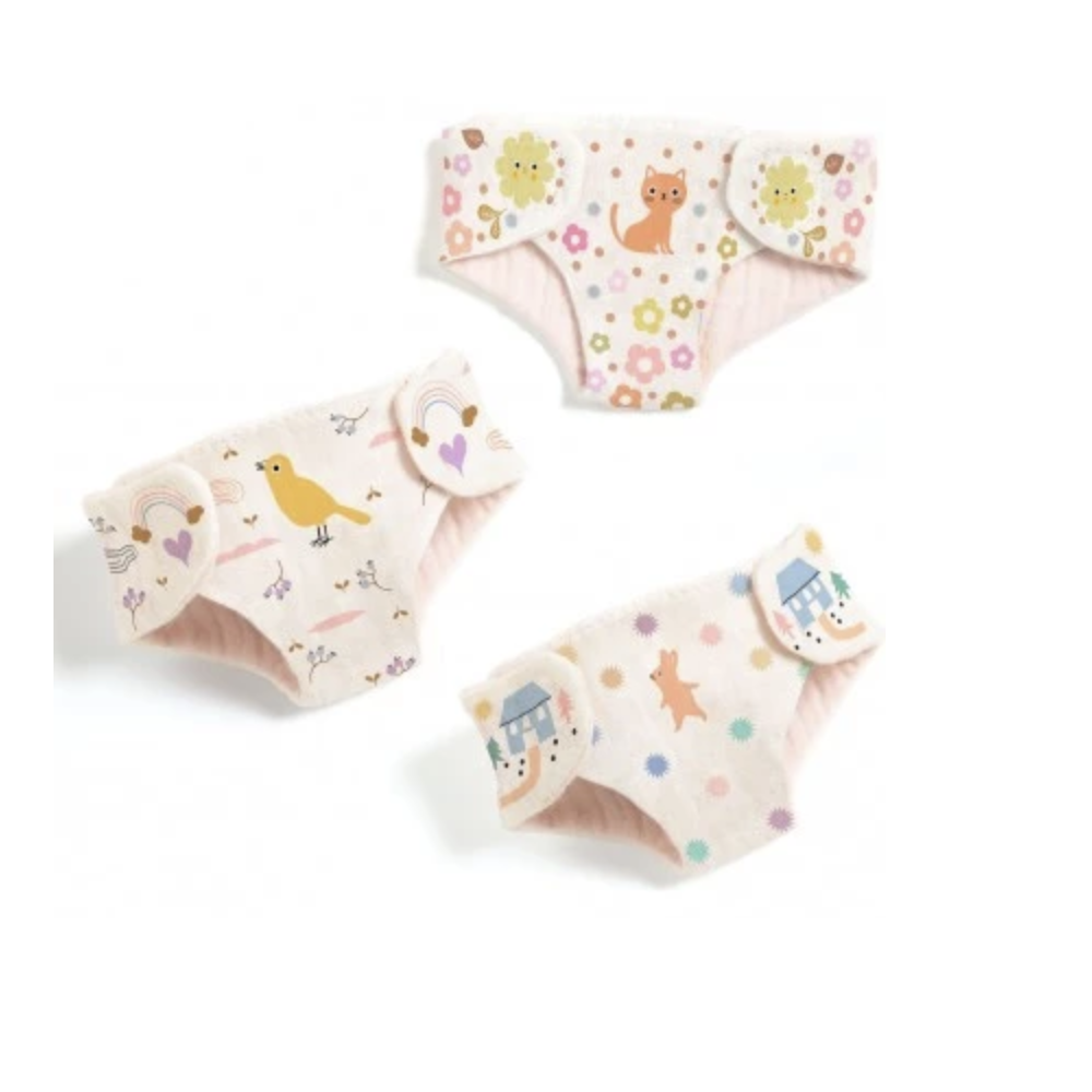 Lot de 3 couches lavables pour poupées - Poméa - Djeco