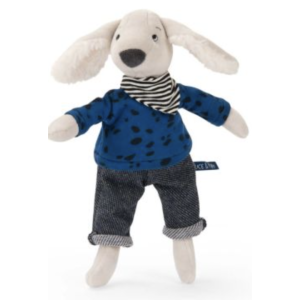 Poupée chien Pilou bleu dans une boîte - Puce et Pilou - Moulin Roty