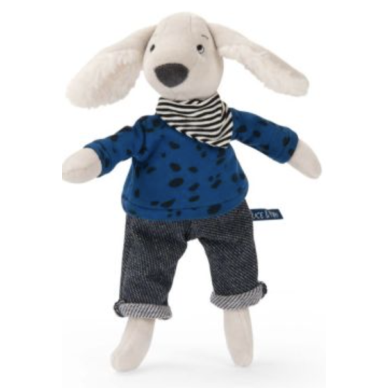 Poupée chien Pilou bleu dans une boîte - Puce et Pilou - Moulin Roty