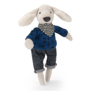Poupée chien Pilou bleu dans une boîte - Puce et Pilou - Moulin Roty