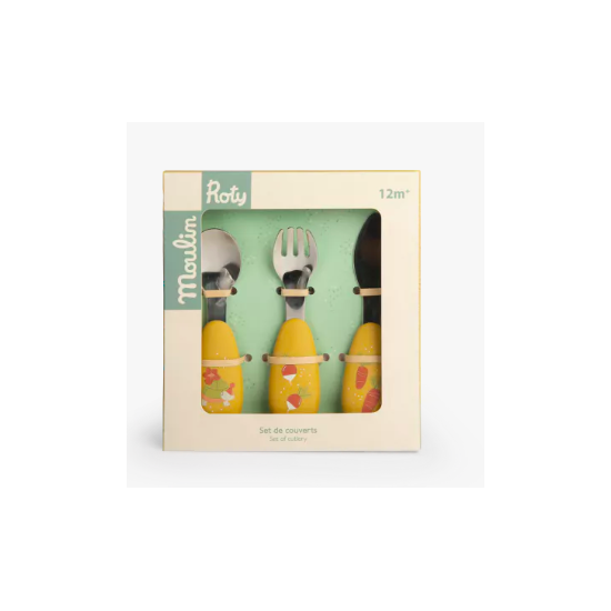 Couverts silicone et inox - Trois petits lapins - Moulin Roty