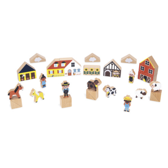 Coffret de 34 cubes en bois - Campagne - Janod