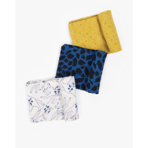 Set de 3 langes imprimés - Bleu/Jaune/Blanc - Puce et Pilou - Moulin Roty
