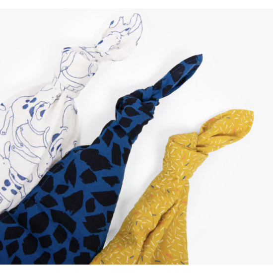 Set de 3 langes imprimés - Bleu/Jaune/Blanc - Puce et Pilou - Moulin Roty
