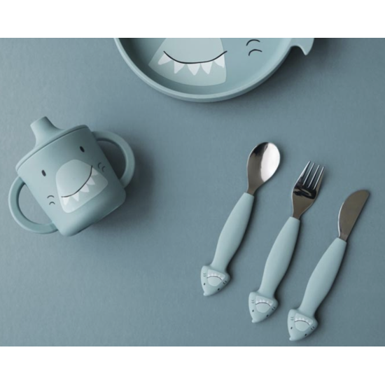Couverts en silicone et inox 3 pièces - Mr Shark - Trixie