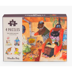 4 mini puzzles des repas ( 4 X 12 pièces) -Les Minouchkas - Moulin Roty