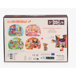 4 mini puzzles des repas ( 4 X 12 pièces) -Les Minouchkas - Moulin Roty