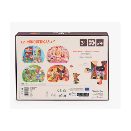4 mini puzzles des repas ( 4 X 12 pièces) -Les Minouchkas - Moulin Roty