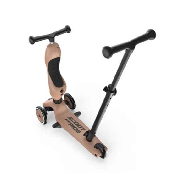 Porteur / Trottinette HighWayKick Mocha avec barre - 1 push and go - Scoot and ride