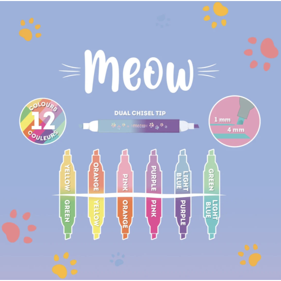 Set de 6 surligneurs à double pointe - Kitty Meow - Legami