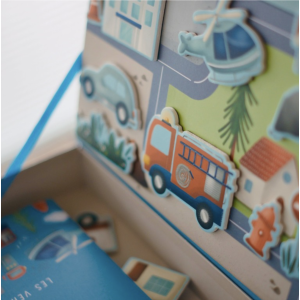 Magnetic box set and book - Les véhicules - Sassi