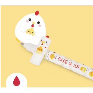 Stylo à encre gel effaçable - Poule Hen "I care a lot" - Legami T