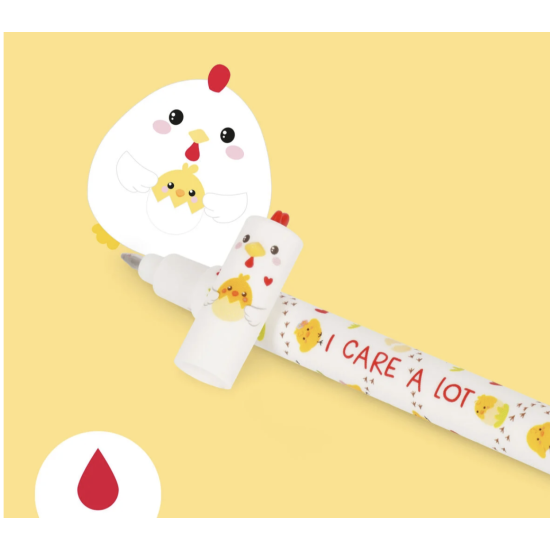 Stylo à encre gel effaçable - Poule Hen "I care a lot" - Legami T