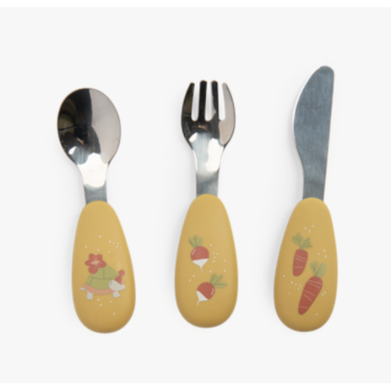 Couverts silicone et inox - Trois petits lapins - Moulin Roty