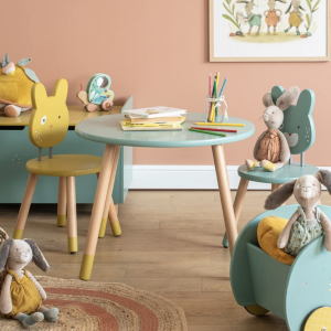 Chaise en bois ocre - Trois petits lapins - Moulin Roty