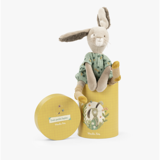 Poupée lapin sauge dans sa boîte - Trois petits lapins - Moulin Roty