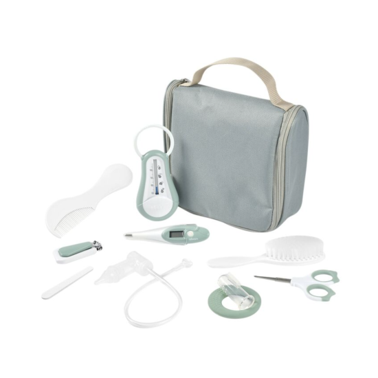 Trousse de toilette bébé sauge 10 accessoires | Béaba
