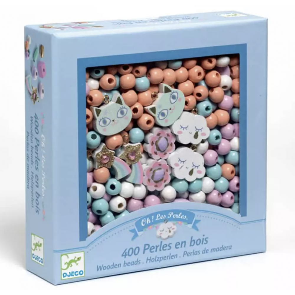 400 perles en bois - Arc en ciel - Djeco