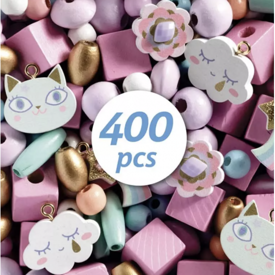 400 perles en bois - Arc en ciel - Djeco