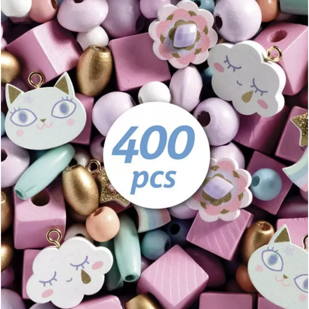 400 perles en bois - Arc en ciel - Djeco