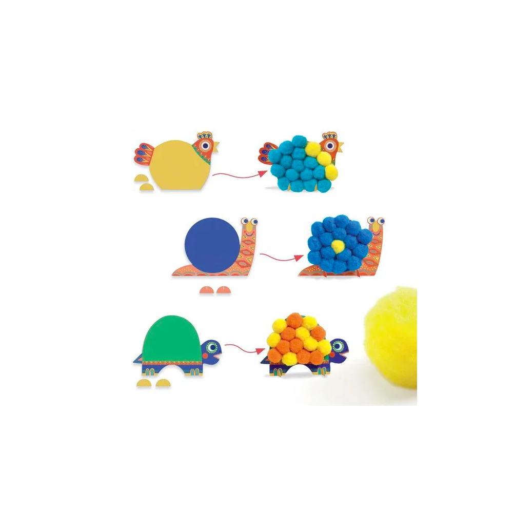 Collages pompons - Animaux tous doux - Djeco