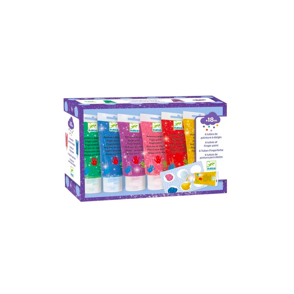 6 tubes de peinture à doigts pailletée - Djeco