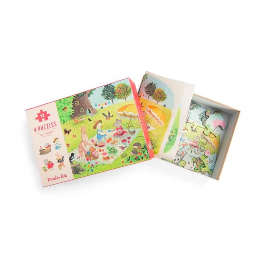 4 mini puzzles des saisons (4x12 pièces) - La grande famille - Moulin Roty