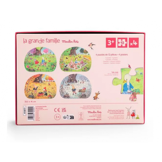 4 mini puzzles des saisons (4x12 pièces) - La grande famille - Moulin Roty