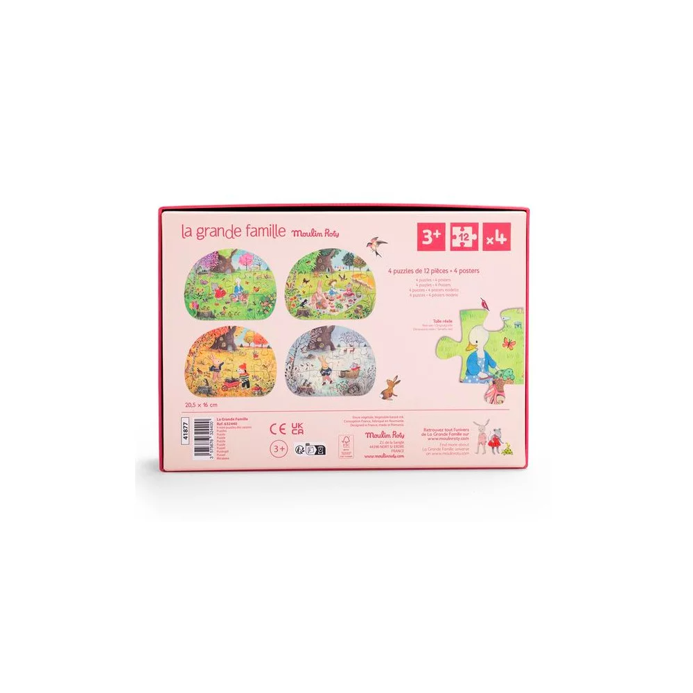 4 mini puzzles des saisons (4x12 pièces) - La grande famille - Moulin Roty